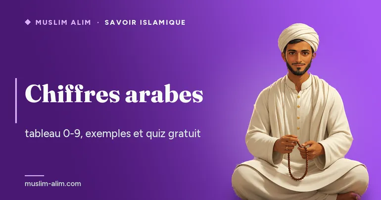 Chiffres arabes de 0 à 9 : tableau, exemples d’écriture et quiz interactif gratuit, sur Muslim Alim